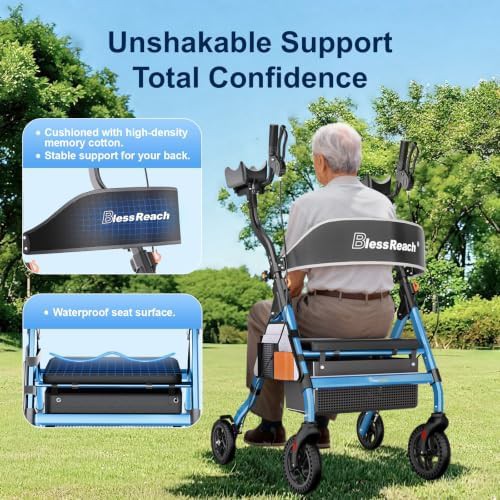 Blue upright aluminum rollator with seat — photo 5