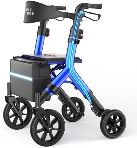 Adjustable height rollator with 10 inch wheels