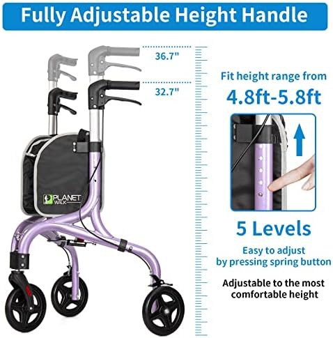 Purple three wheel aluminum rollator walker — photo 3