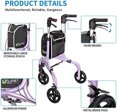 Purple three wheel aluminum rollator walker — photo 4