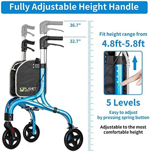 Blue three wheel aluminum mobility walker — photo 3