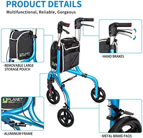 Blue three wheel aluminum mobility walker — photo 4