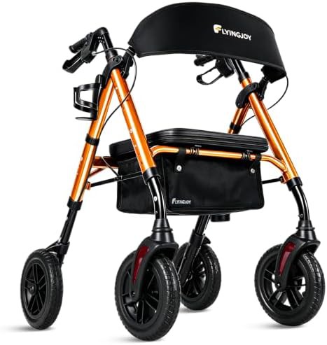 Standard foldable four wheel rollator with seat
