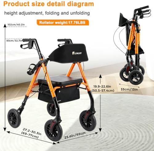 Standard foldable four wheel rollator with seat — photo 3