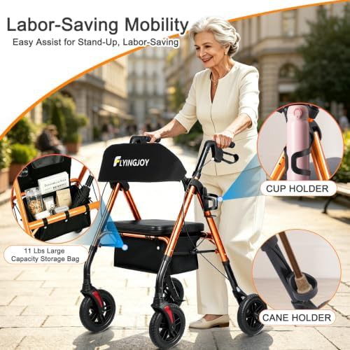 Standard foldable four wheel rollator with seat — photo 4