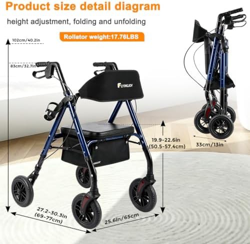 Silver foldable rolling walker for seniors — photo 3