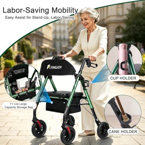 Green foldable four wheel rolling walker — photo 3