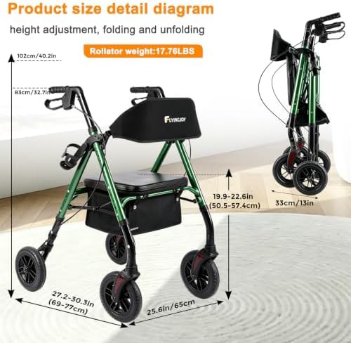 Green foldable four wheel rolling walker — photo 4