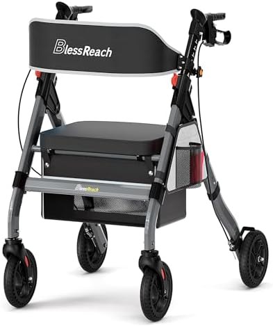 Green heavy duty steel rollator with seat