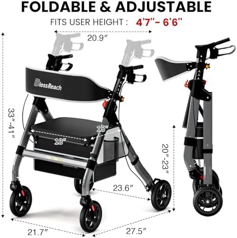 Green heavy duty steel rollator with seat — photo 4