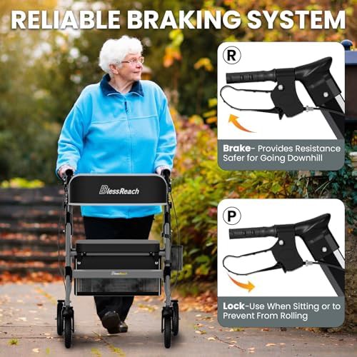 Green heavy duty steel rollator with seat — photo 5