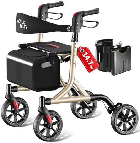 Foldable senior rollator with 300 lb capacity