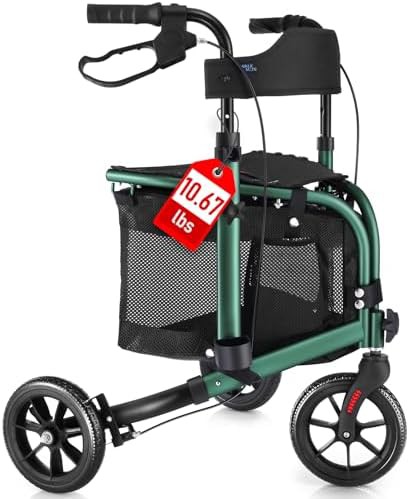 Green Three Wheel Aluminum Travel Walker