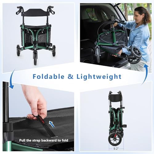 Green Three Wheel Aluminum Travel Walker — photo 3