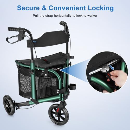 Green Three Wheel Aluminum Travel Walker — photo 4