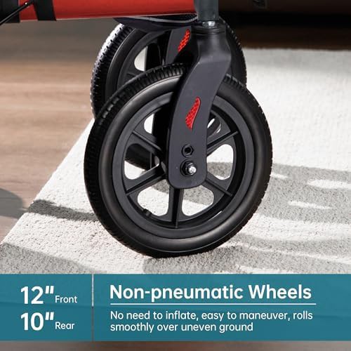 Red outdoor rolling walker with seat — photo 4