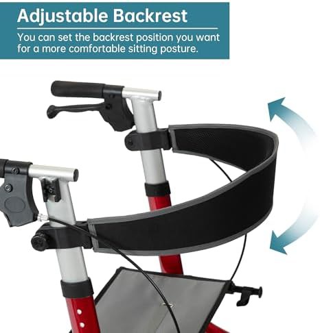 Red outdoor rolling walker with seat — photo 5