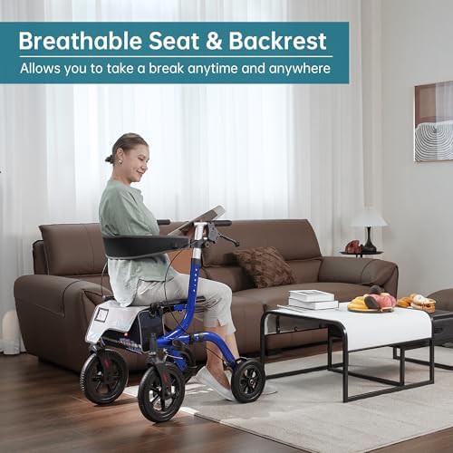 Blue outdoor rolling walker with twelve inch wheels — photo 3