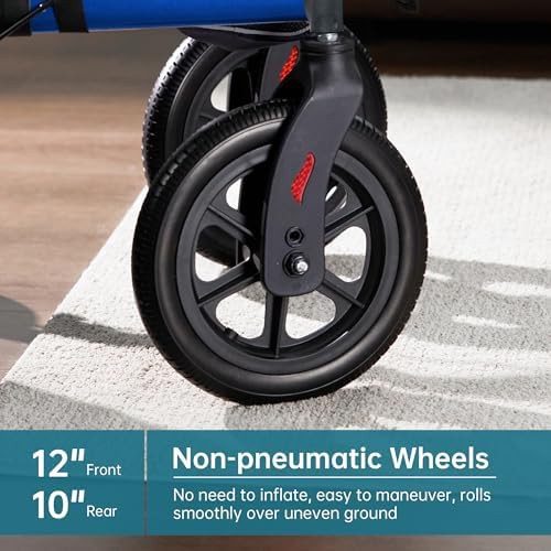 Blue outdoor rolling walker with twelve inch wheels — photo 4