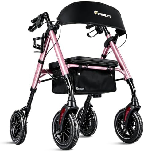 Compact foldable four wheel walker with seat