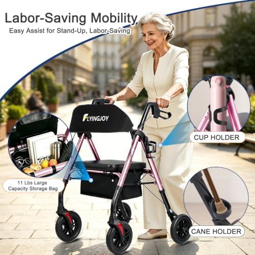 Compact foldable four wheel walker with seat — photo 4