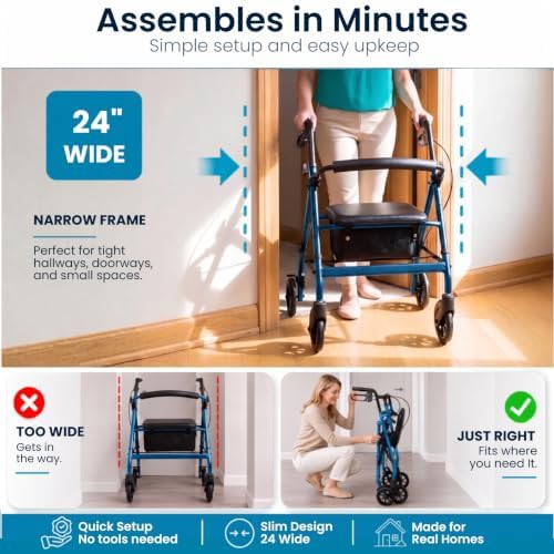 Ultra lightweight aluminum narrow rollator walker — photo 3