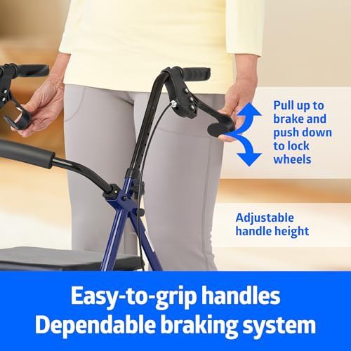 Blue steel rolling walker with six inch wheels — photo 3