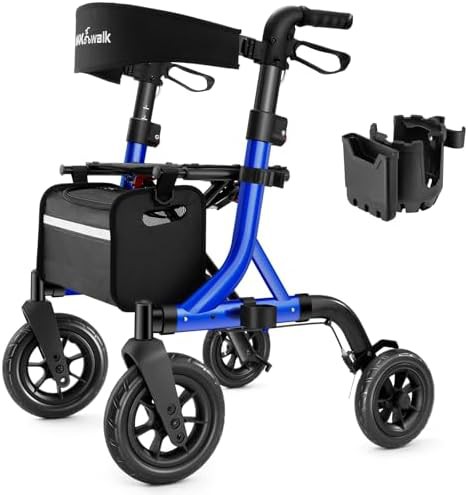 Foldable rollator with ten inch wheels