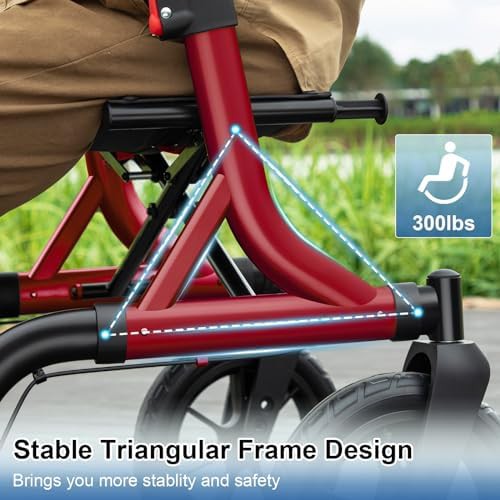 Red All Terrain Rollator with Padded Seat — photo 3