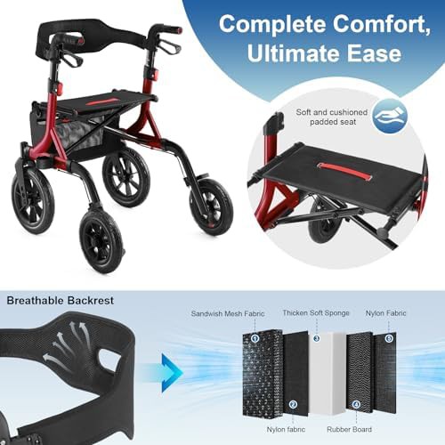Red All Terrain Rollator with Padded Seat — photo 5