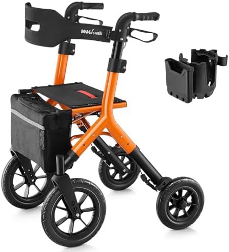 Orange Tall All Terrain Rollator for Seniors