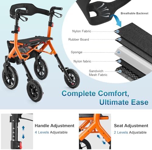 Orange Tall All Terrain Rollator for Seniors — photo 5