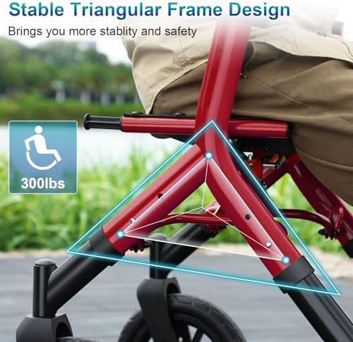 Red Tall Adjustable All Terrain Rollator — photo 3