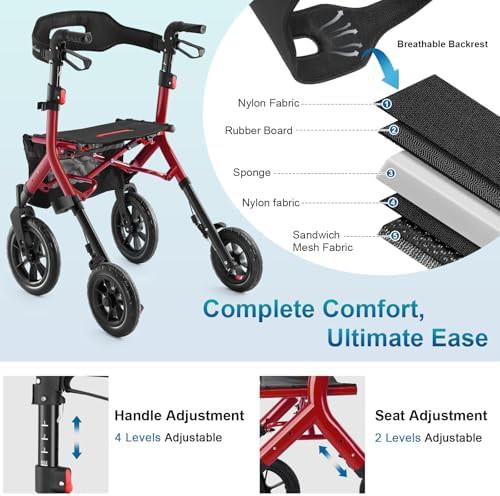 Red Tall Adjustable All Terrain Rollator — photo 5
