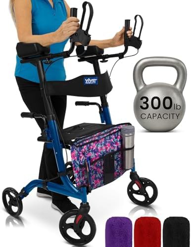 Upright walker with eight inch wheels and seat