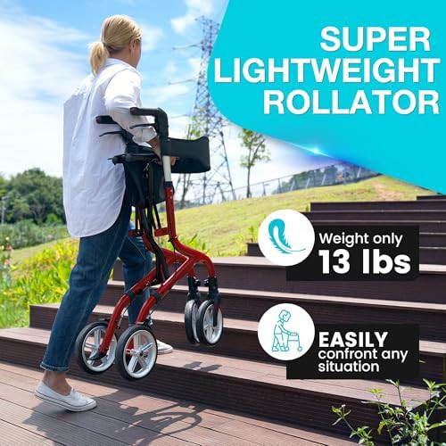 Red all terrain rollator with rubber wheels — photo 5