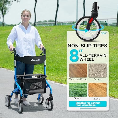 Blue all terrain rollator with rubber wheels — photo 3