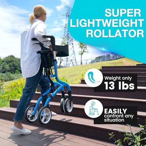 Blue all terrain rollator with rubber wheels — photo 5