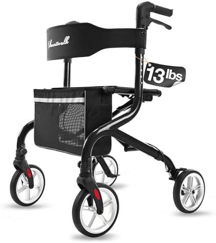 Black all terrain rollator with rubber wheels