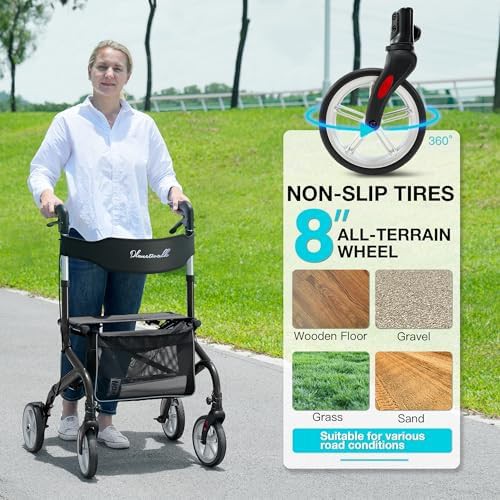 Black all terrain rollator with rubber wheels — photo 3