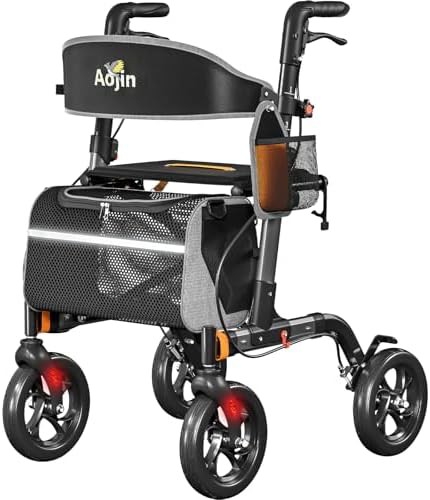 Gray aluminum folding rollator for adults
