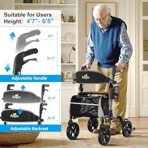 Gray aluminum folding rollator for adults — photo 3