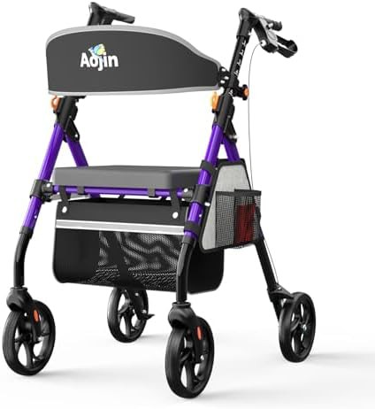 Purple rollator with eight inch wheels