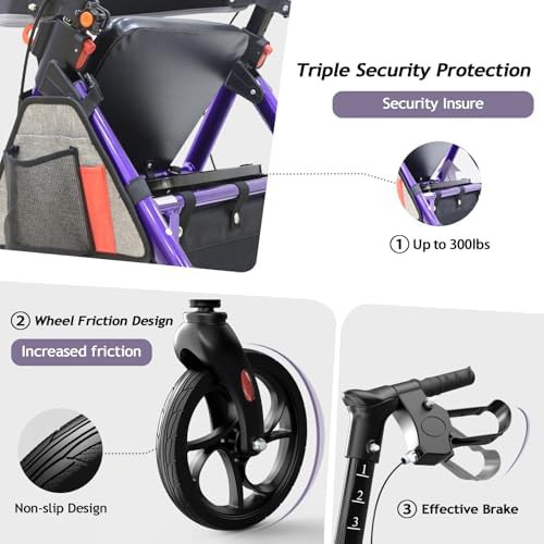Purple rollator with eight inch wheels — photo 3