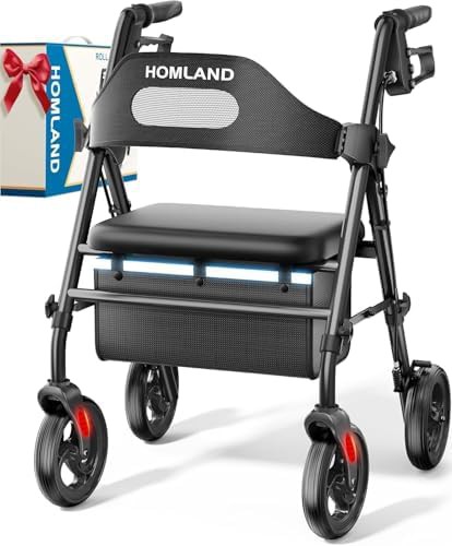 Blue frame rollator with sixteen inch seat