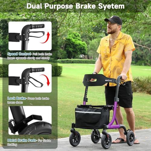 Purple foldable rollator with eight inch rubber wheels — photo 5