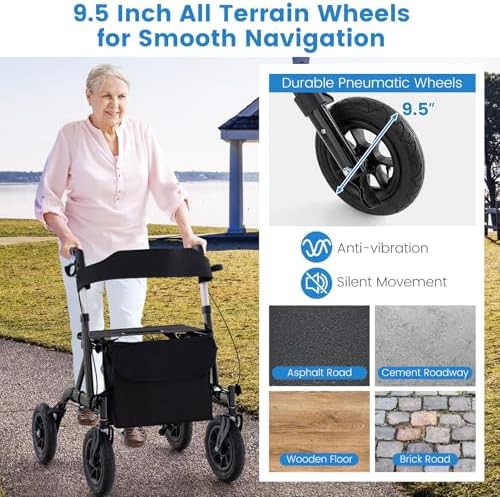 Black Aluminum Rollator with Pneumatic Tires — photo 4