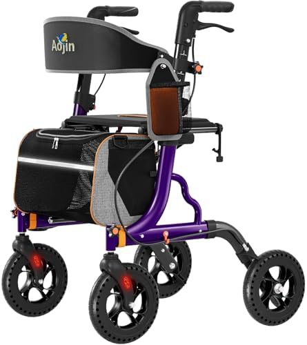 Purple folding aluminum rollator with seat