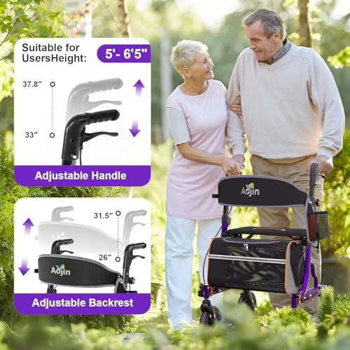 Purple folding aluminum rollator with seat — photo 3