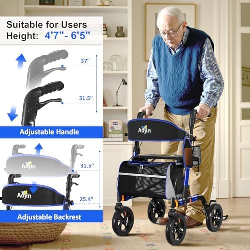 Blue aluminum folding rollator with seat — photo 3